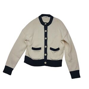 Alex Mill Nico Tipped Cardigan Sweater Women's Small Cream Cotton Preppy